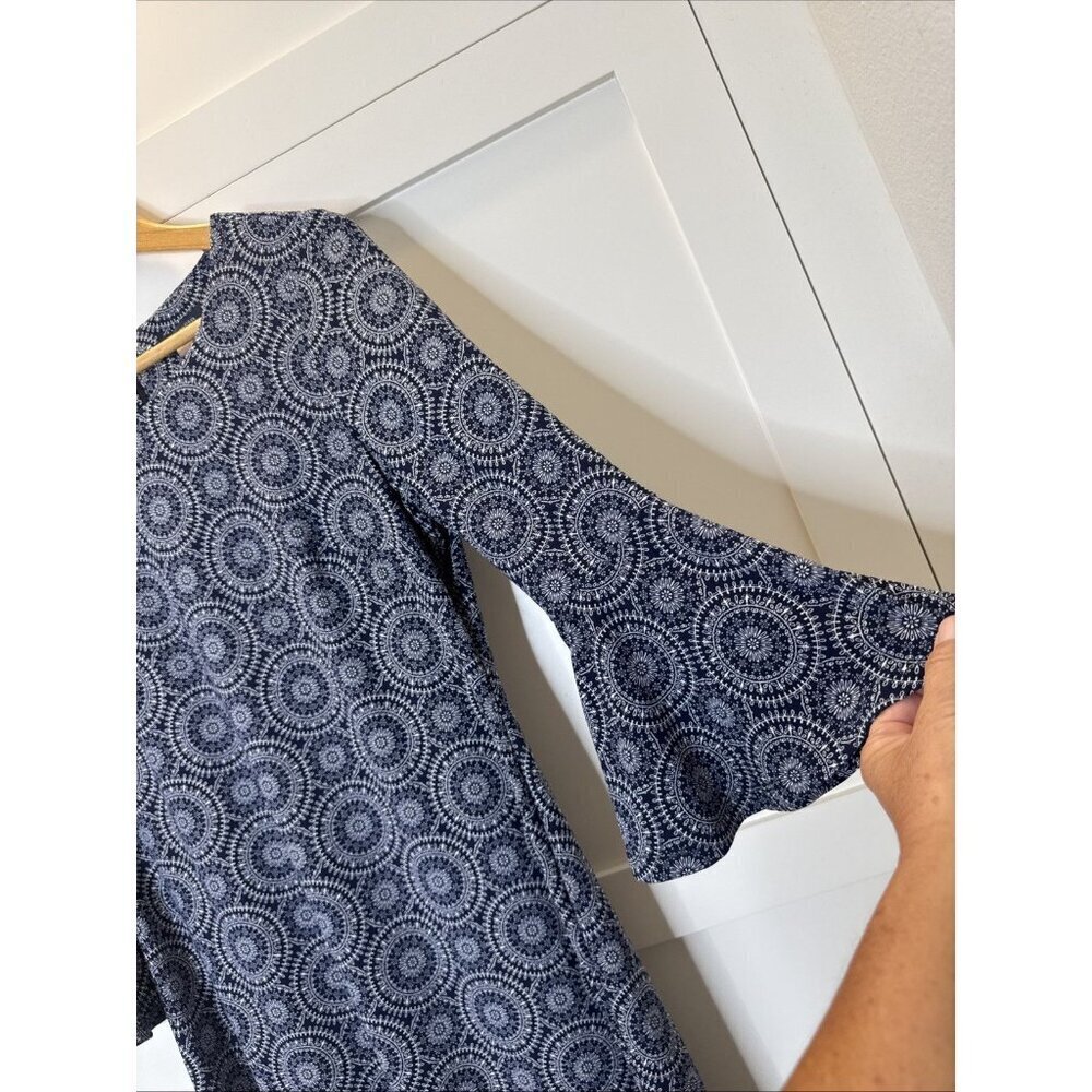Tommy Hilfiger Navy Blue & White Medallion Print 3/4 Sleeve Back Zip Dress 10 - Picture 5 of 11